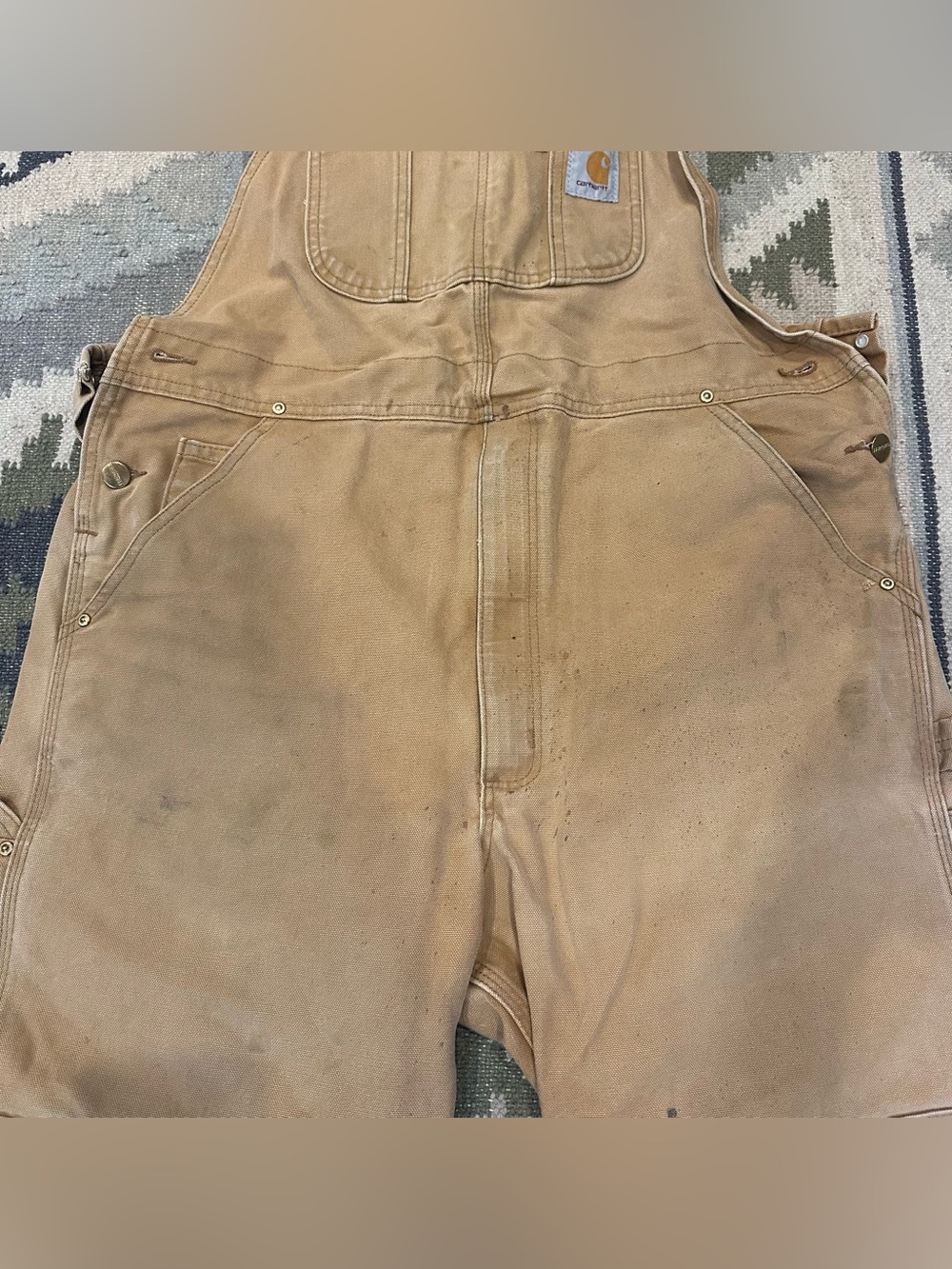 VTG Carhartt R01 Bib Overalls Mens 38 Brown Duck Canvas Double Knee Work - Picture 3 of 16